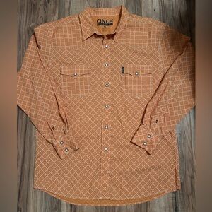 New W/O tags. Cinch Orange Geometric Western Pearl Snap Shirt. Modern Fit. XL